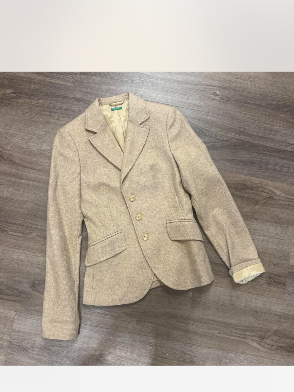 United Colors Of Benetton Beige Herringbone Blazer